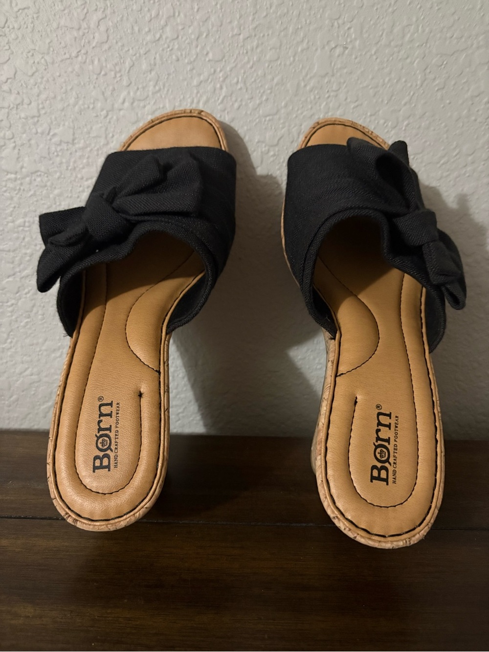 Born Black Canvas Bow Cork Wedge Slides - Picture 3 of 5